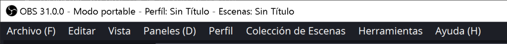 Menú superior de OBS Studio