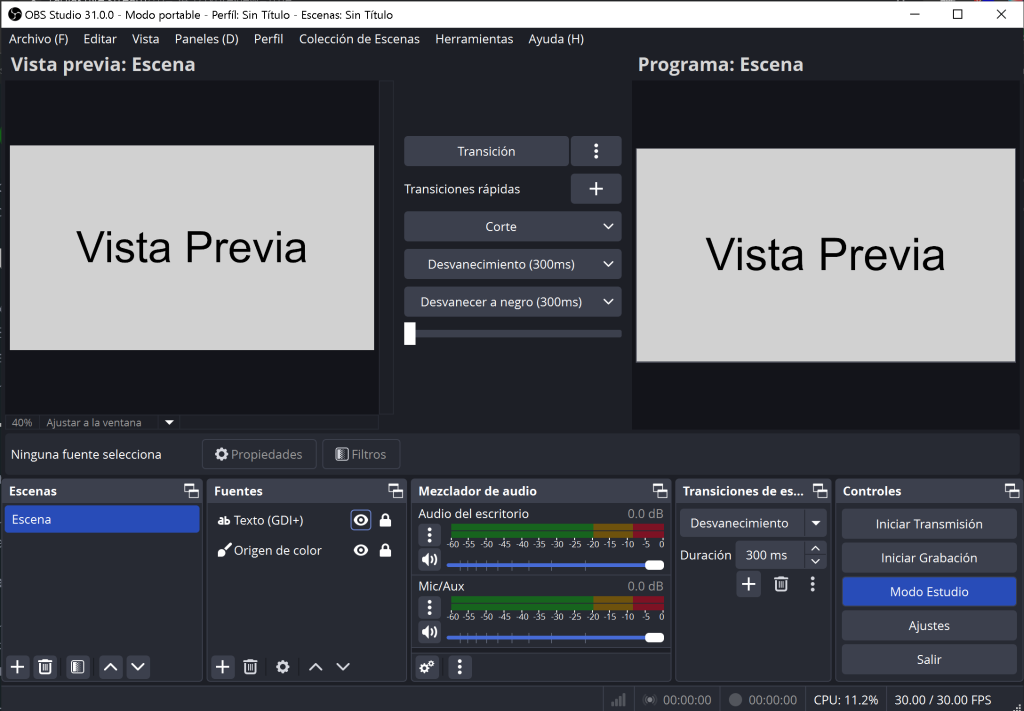 Modo de Estudio de OBS Studio