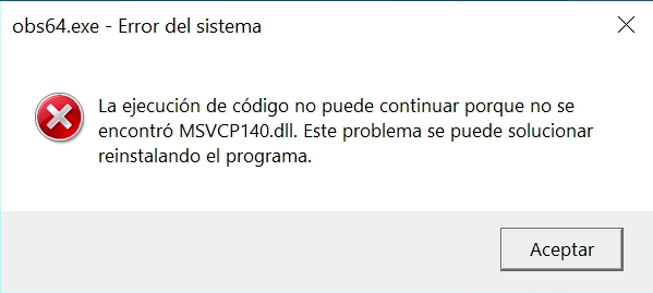 Mensaje de error MSVCP140.dll
