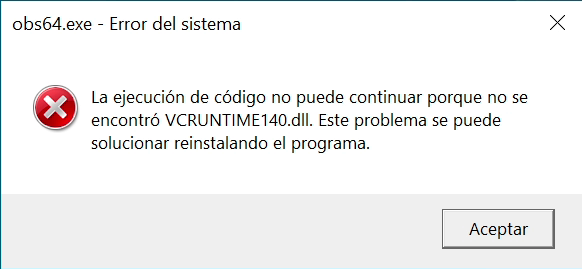 Mensaje de error VCRUNTIME140.dll