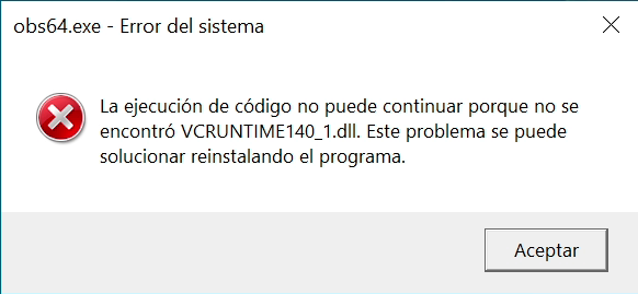 Mensaje de error VCRUNTIME140_1.dll