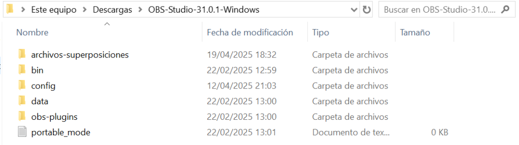 Crear la carpeta contenedora general "archivos-superposiciones" en la carpeta de OBS Studio